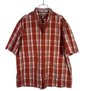 Duluth Trading Co Short Sleeve Button Up Shirt - Men's 2XLT Tall - Orange Plaid